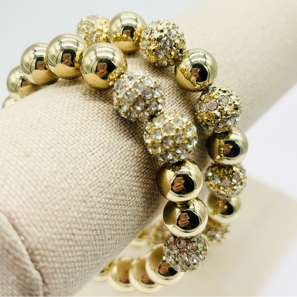 J. Crew Set of Two Gold Jeweled Beads Stretch Bracelets - Picture 1 of 2